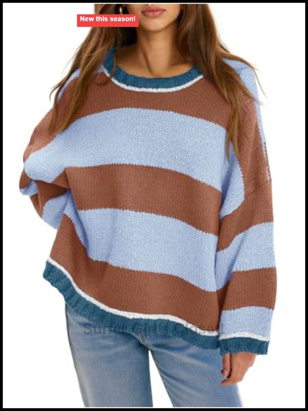 Oversized Striped Color Block Crewneck Knit Pullover Sweater